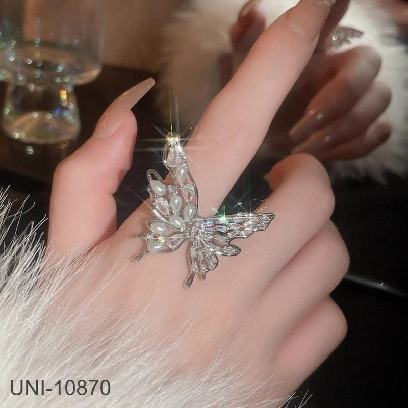 UNI-10871  - Diamond & Pearly Butterfly Silver - Ring