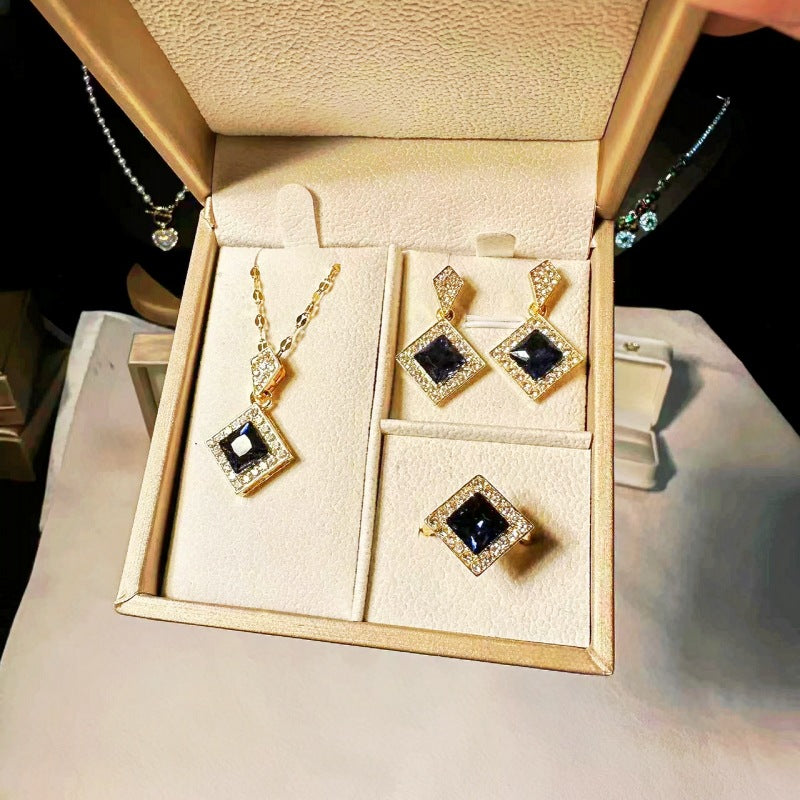 UNI-11028 - Luxury Diamond Navy Blue - Jewelry Set