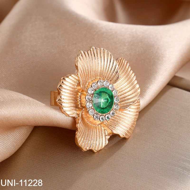 UNI-11228 - Green Diamond Gold Flower - Ring