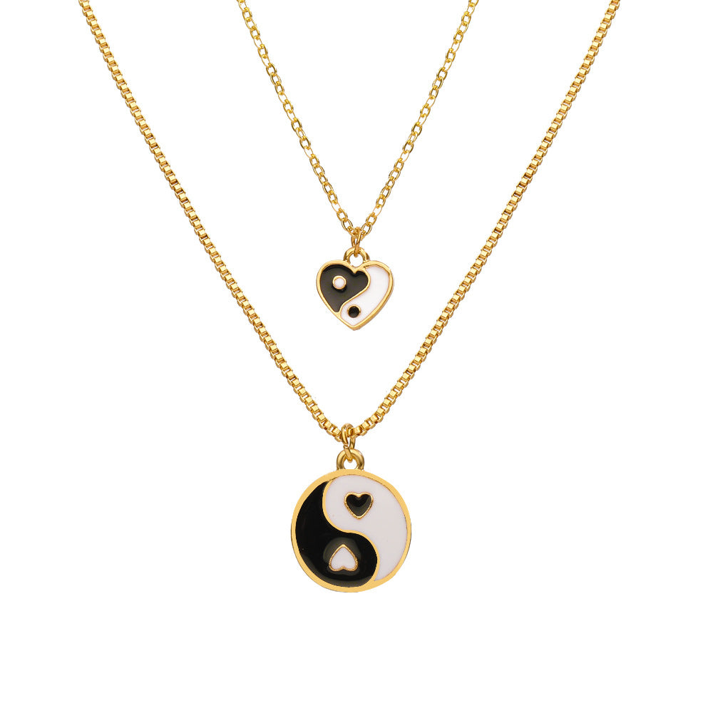 UNI-10661 - Yin & Yang Black  - Necklace Set Of 2