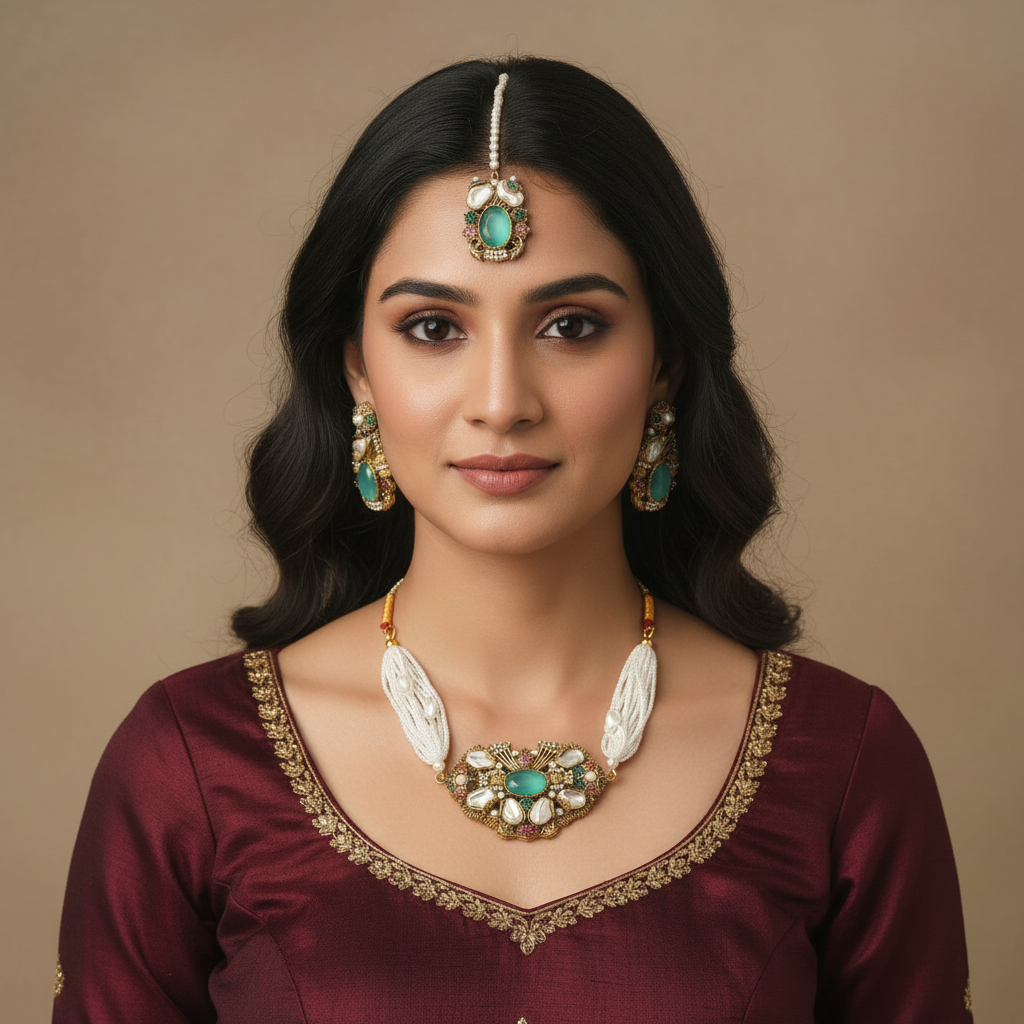 PJ-171 -  Luxury Pearl & Diamonds Mala - Jewelry Set Style 1