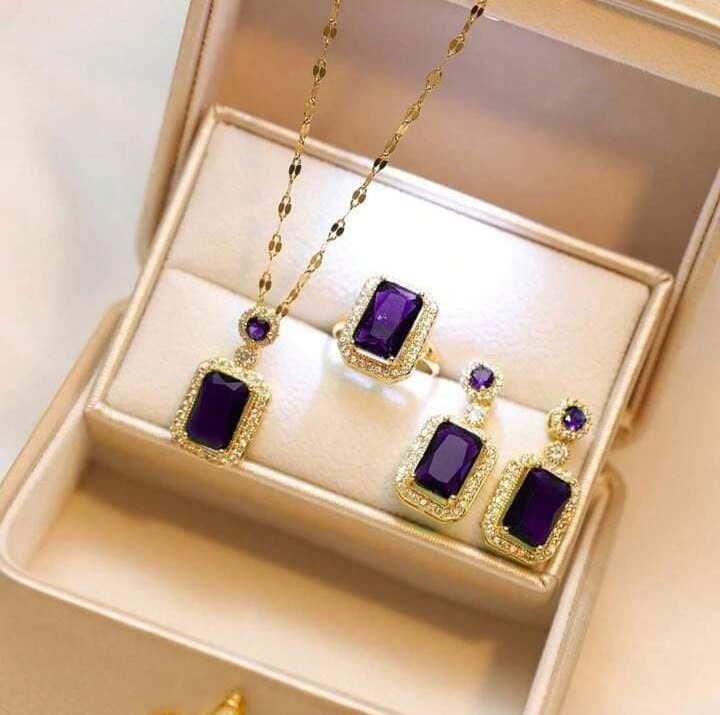 UNI-11017 - Purple Gem Gold - Jewelry Set