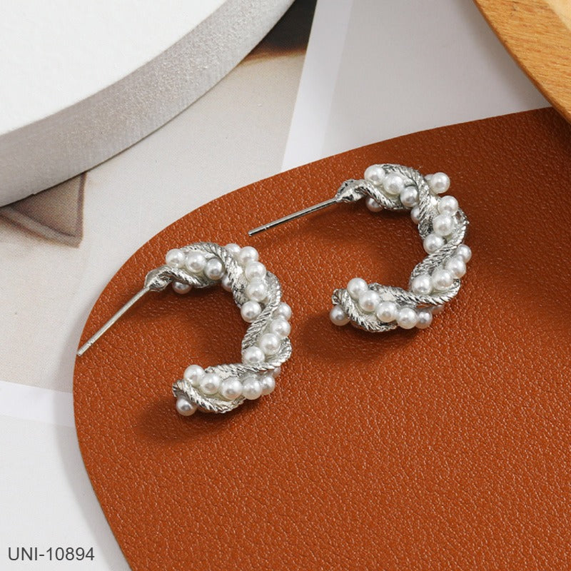 UNI-10894 - Pearly Twisted Silver Foiled  - Earring