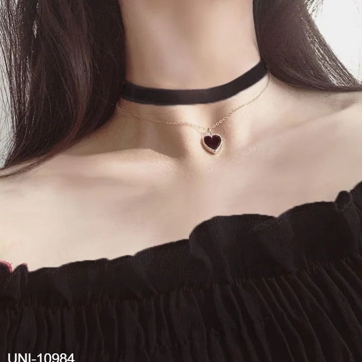 UNI-10984 - Velvet Neck Black Heart  - Necklace
