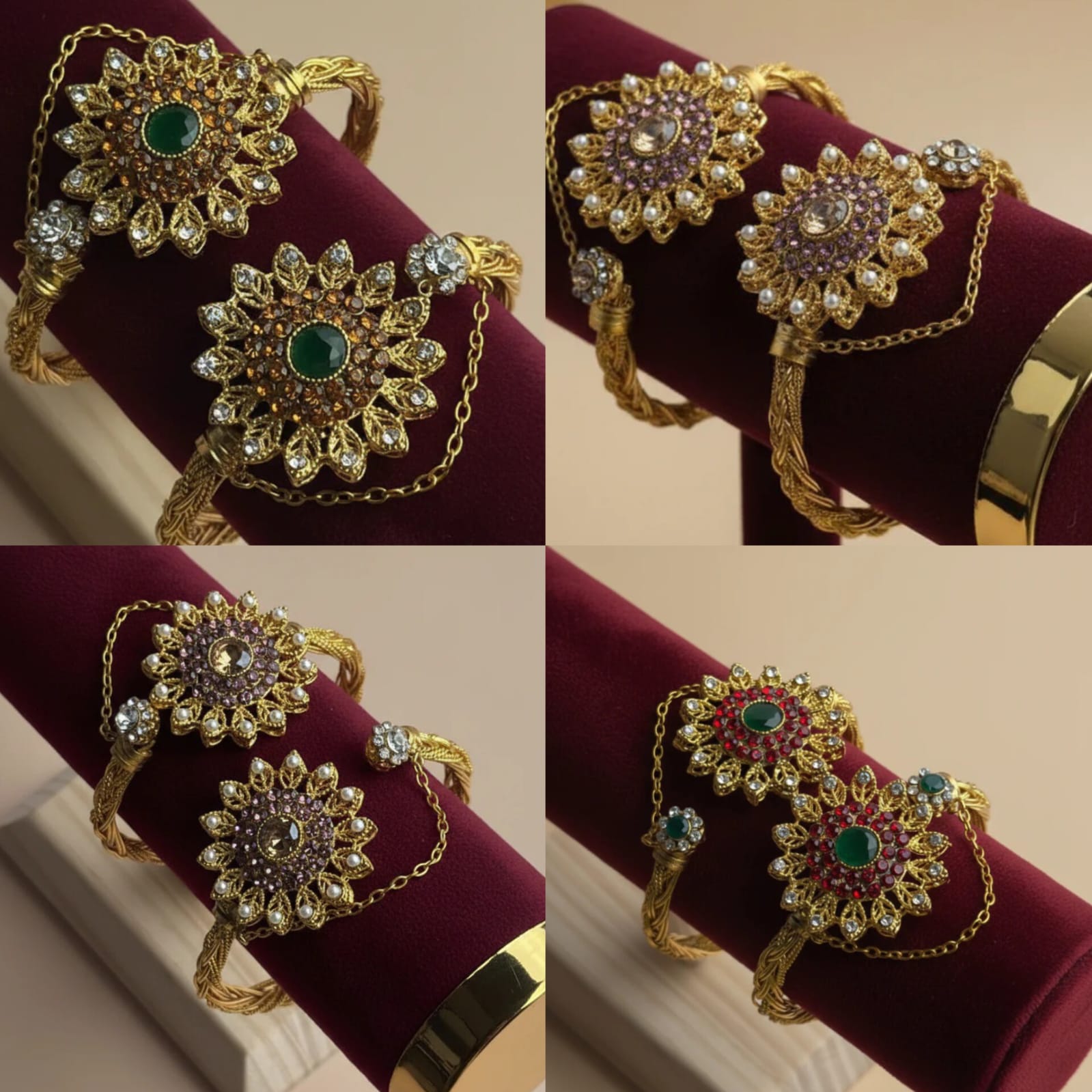 CH-115 - Luxury Flower Diamonds Gold - Bangle Set Of 2