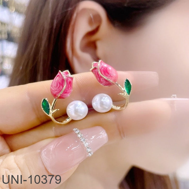 UNI-10379 - Hot Pink Rosebud  - Earring