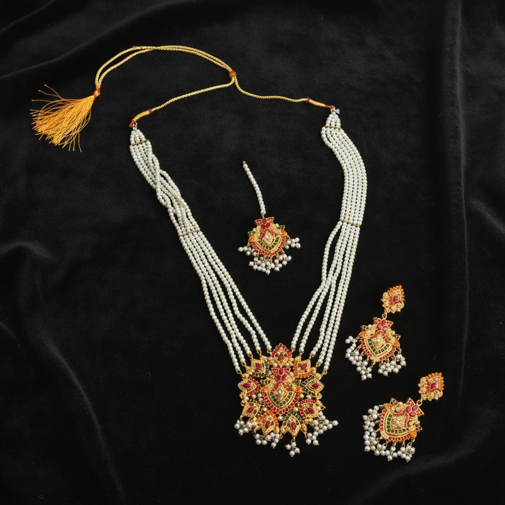 PJ-180-  White Pearls & Luxury Mala - Jewelry Set Style 3