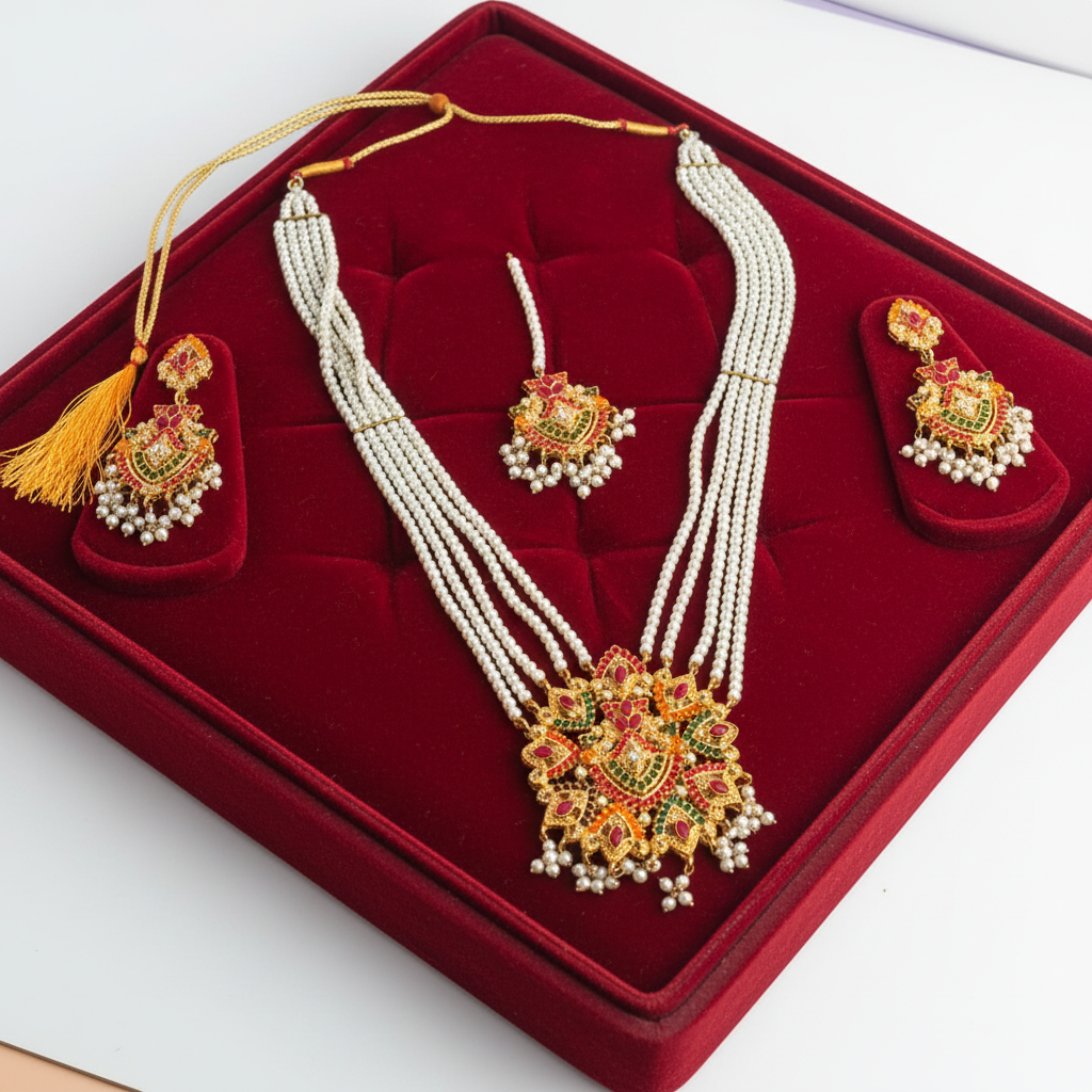 PJ-180-  White Pearls & Luxury Mala - Jewelry Set Style 3