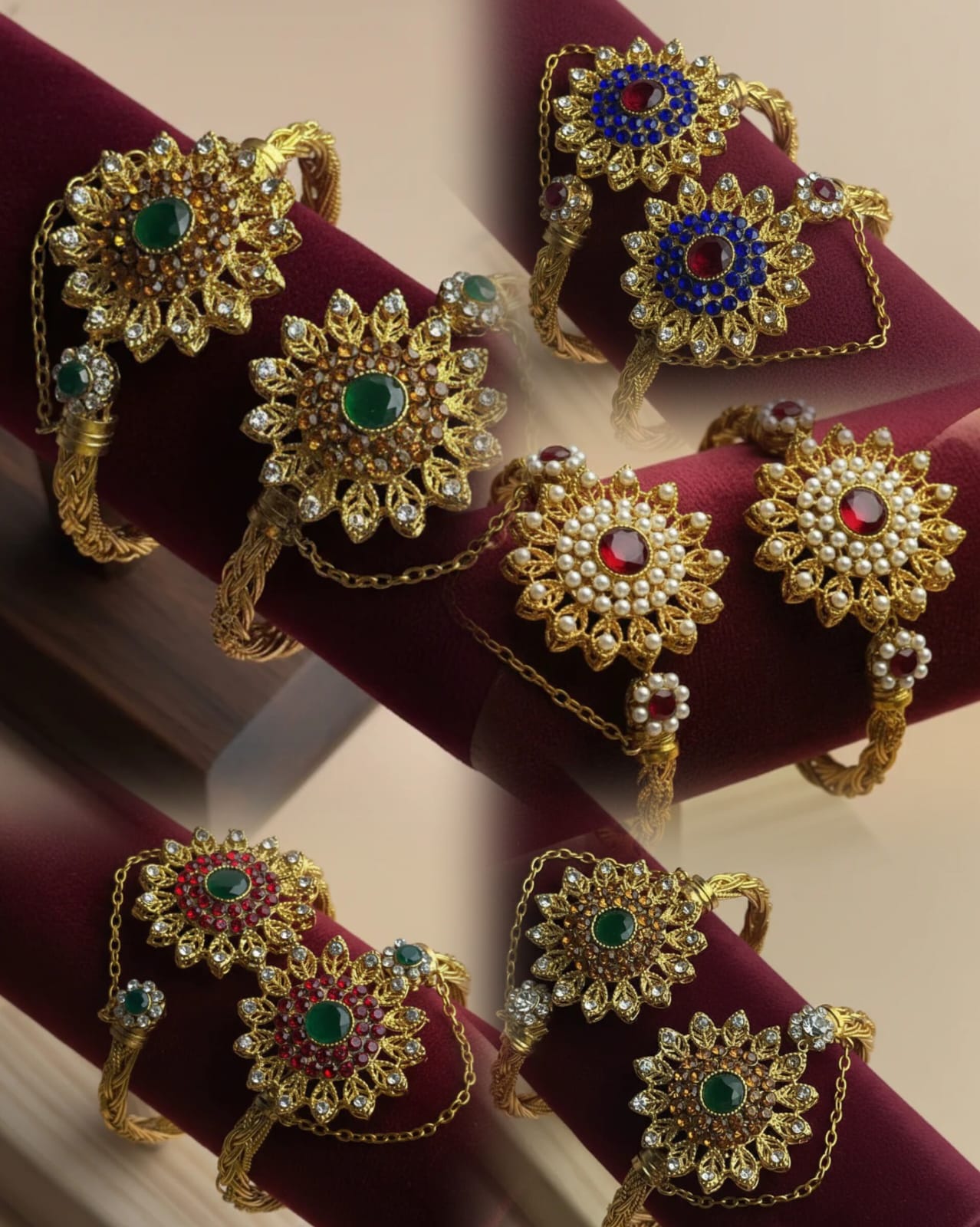 CH-115 - Luxury Flower Diamonds Gold - Bangle Set Of 2