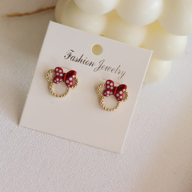 UNI-10089-1 - Minnie Mouse Polka Bow   - Earring