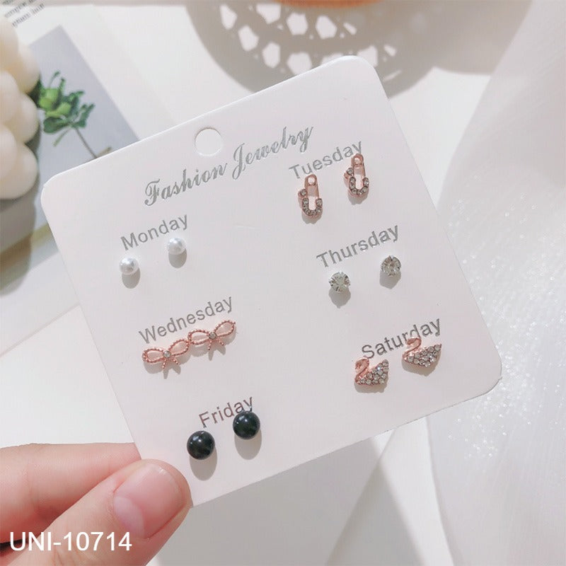 UNI-10714 - Fancy Mini - Ear Studs Set Of 6 - Style 8