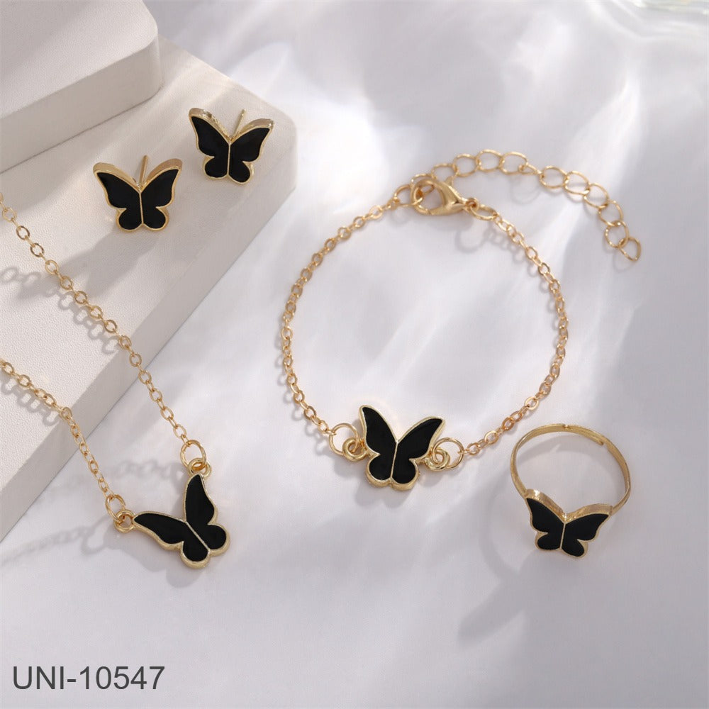 UNI-10547 - Beautiful Black Butterfly Gold  - Jewelry Set