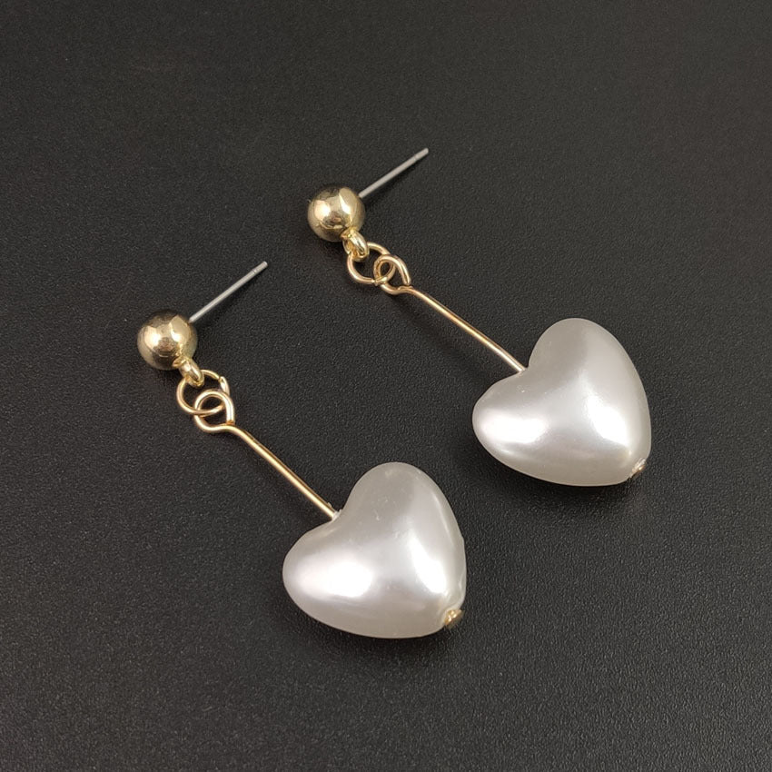 UNI-10444  - Dangling White Heart Gold - Earring