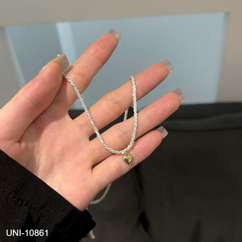 UNI-10861 -Gold Heart Sparkle Silver Chain  - Necklace