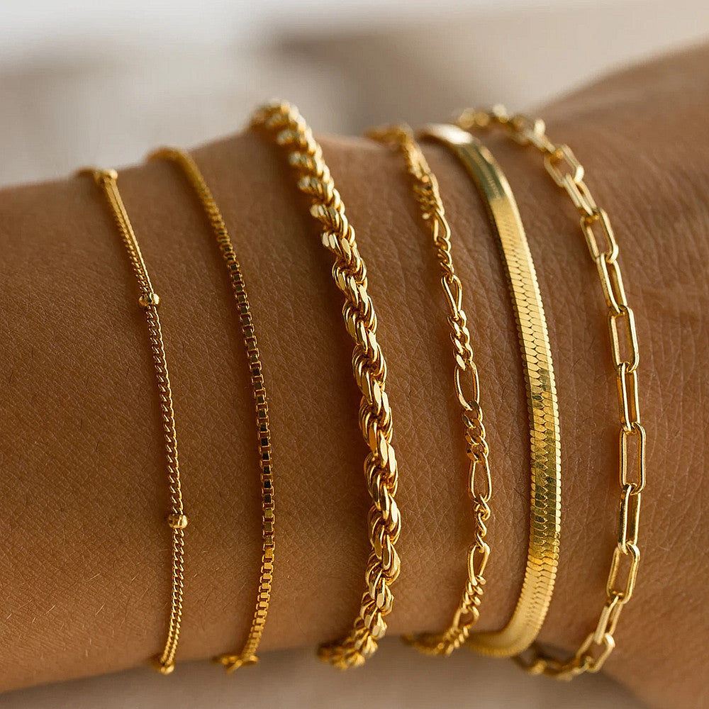 UNI-10597 - Gold Choker Chain - Bracelet Set of 6