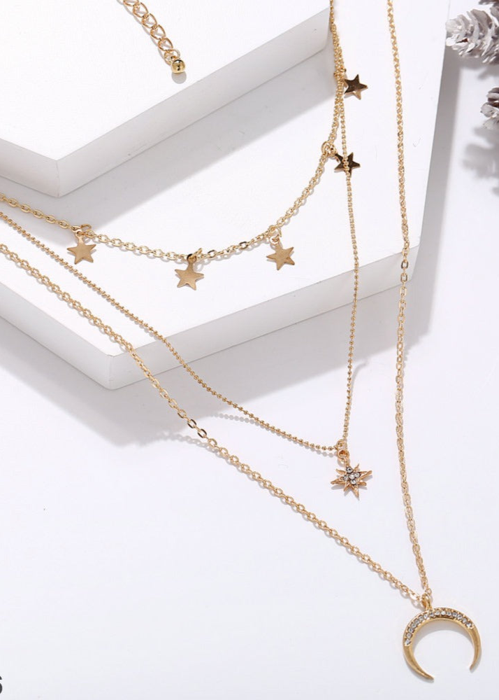 UNI-10646 - 3 Layered Mon & Star - Necklace Set