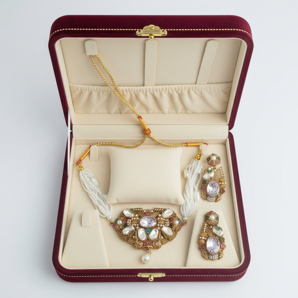 PJ-172 -  Luxury Pearl & Diamonds Mala - Jewelry Set Style 2