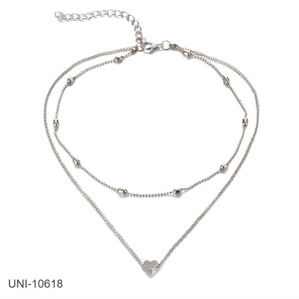 UNI-10618 - Silver Plated Heart Double Layered - Necklace