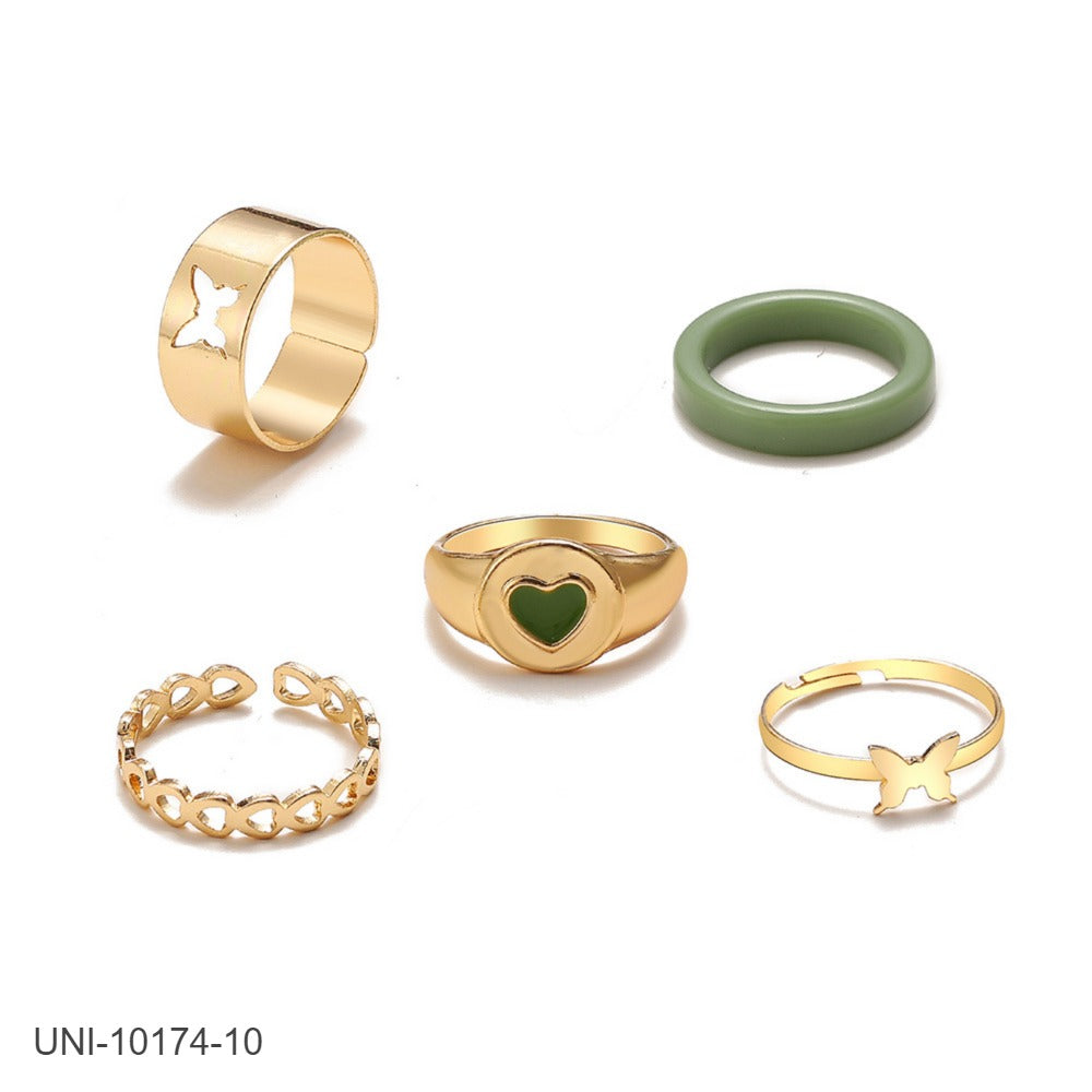 UNI-10174-10 - Butterfly & Heart - Ring Set of 5