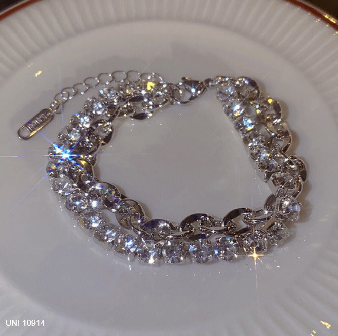 UNI-10914 - Double Layer Sparkle Diamonds Silver - Bracelet