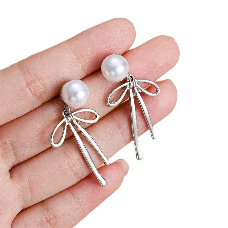 UNI-10321 - Dangling Pearl Bow - Earring