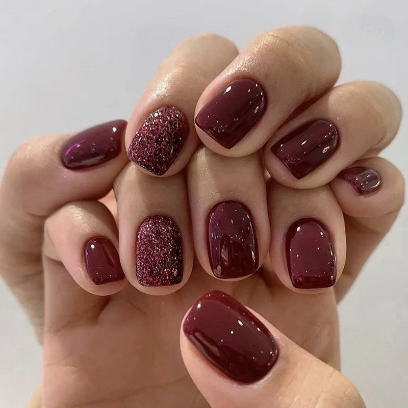 N-115 - Glittery Maroon  - Press On Nail Set Of 24