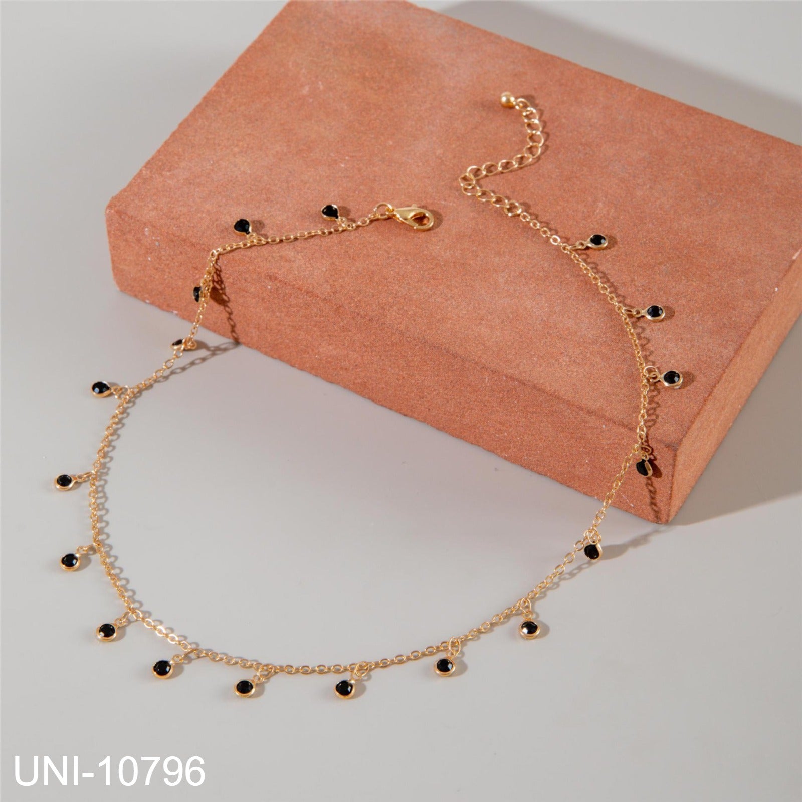 UNI-10796  - Black Beads Gold Chain - Necklace Set
