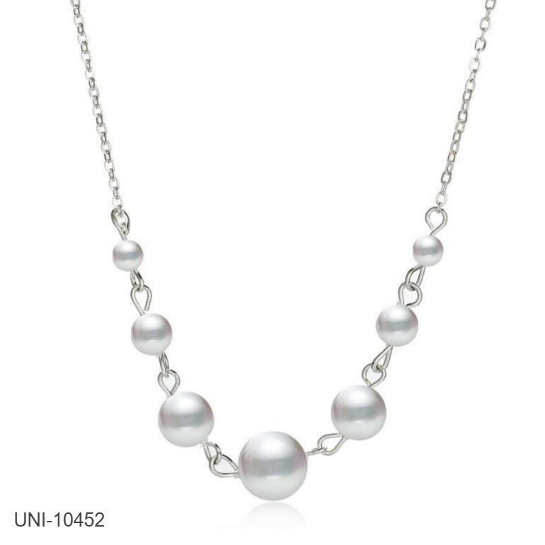UNI-10452 -  White Pearl Silver - Necklace