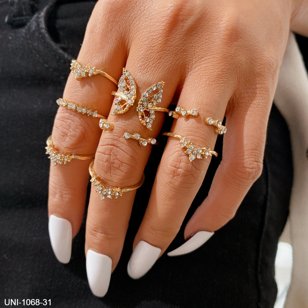 UNI-10168-31 - Butterfly Diamond Gold Foiled - Ring Set Of 8
