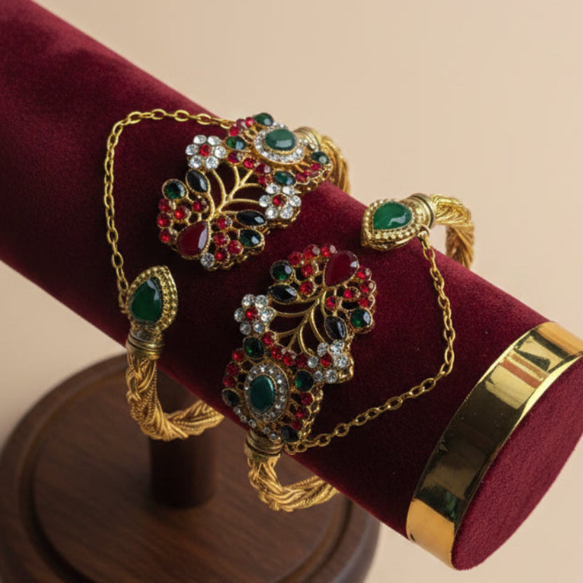 CH-109 - Luxury Multi Diamonds Gold - Bangle Set Of 2 Style 5