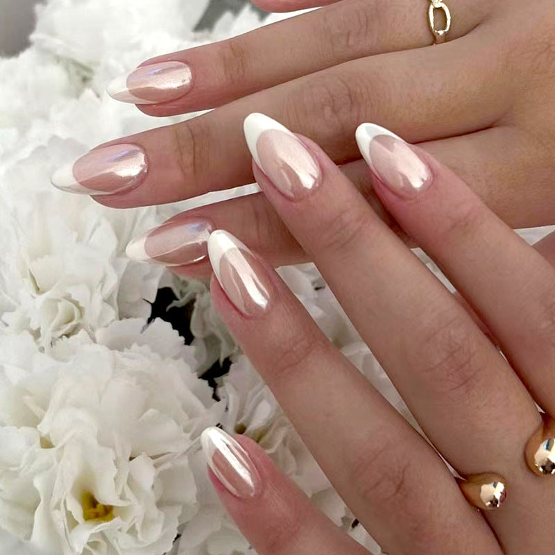 N-138 - Pink & White - Press On Nail Set Of 24