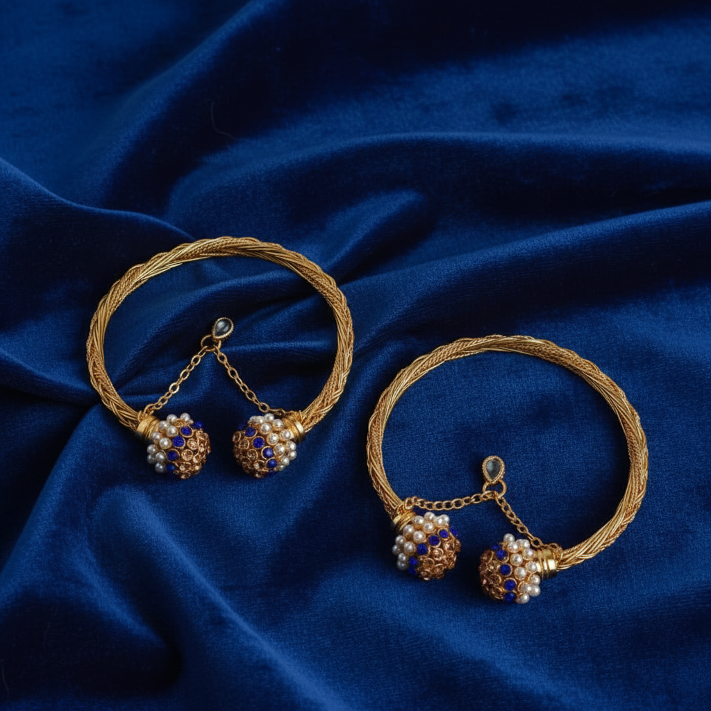 CH-60 - Luxury Pearl & Navy Blue Diamond Gold - Bangle  Set Of 2