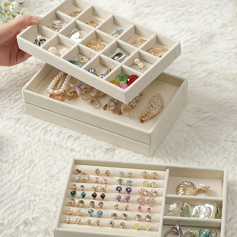 JJ-1012 - Beige Velvet Jewelry Tray