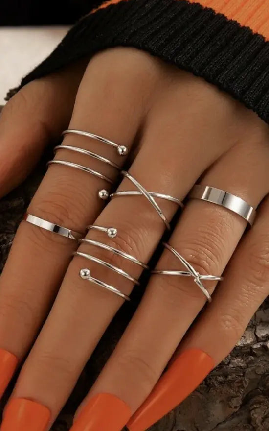 UNI-10165-5  - Silver Foil - Ring Set Of 6
