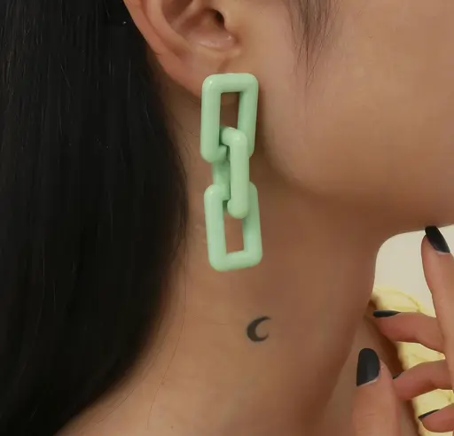 UNI-10964 - Green Chunky Chain - Earring